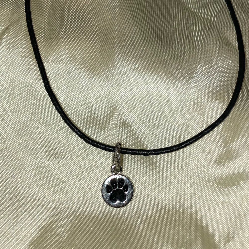 COPY - Silver paw print remembrance charm black leather